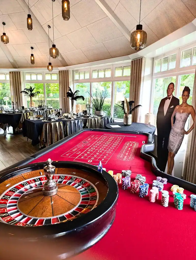 Detailaufnahme vom Roulette Rad mit Jetons bei Casino Event