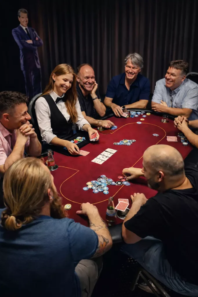 Casino Tisch mit Croupierin und Gästen bei einem Firmenevent im Casino Stil