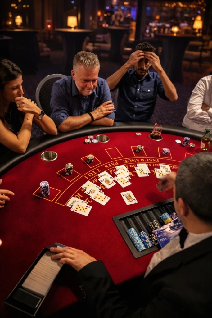 Casino private Feier mit professionellem Croupier, Spieltisch und Gästen beim exklusiven Casino-Event