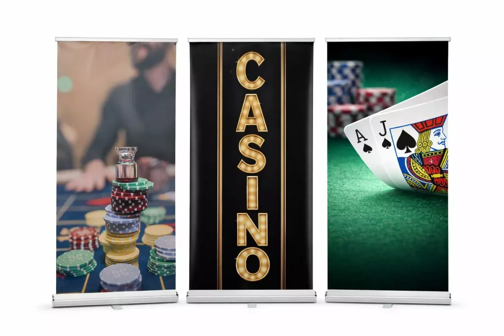 Roll-Up Banner Casino Event Dekoration mit Pokerchips und Spielkarten für Veranstaltungen