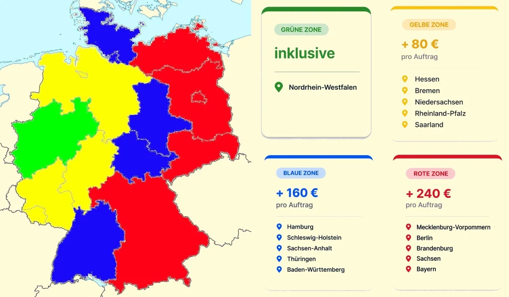 Deutschland Karte mit Preiszonen und Zuschlägen je nach Veranstaltungsort