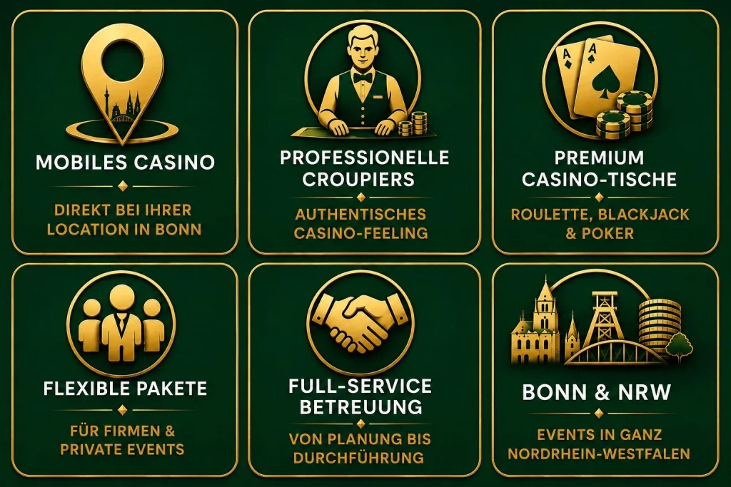 Mobiles Casino in Bonn mit professionellen Croupiers und Casino-Tischen