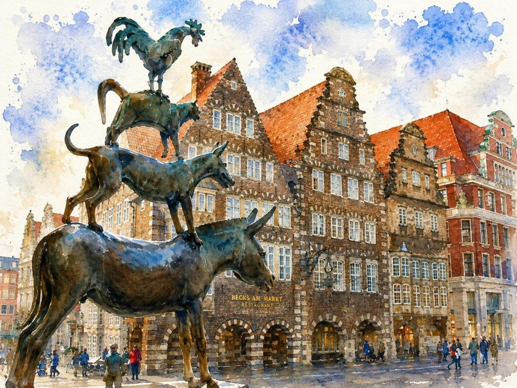 Bremer Stadtmusikanten und Altstadt Bremen als Illustration für Casino Events