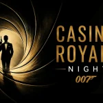 Casino Royale Night Banner im James-Bond-Stil mit 007-Agent und Casino-Atmosphäre