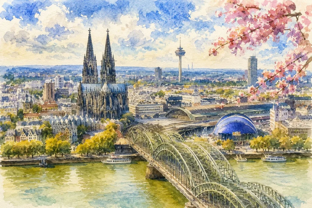 Kölner Skyline mit Dom und Rhein als stilvolle Kulisse für Casino Events in Köln