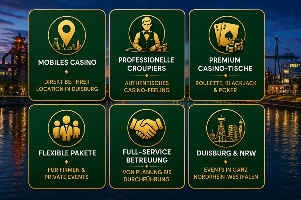 Casino Event in Duisburg mit mobilen Casino-Tischen und professionellen Croupiers