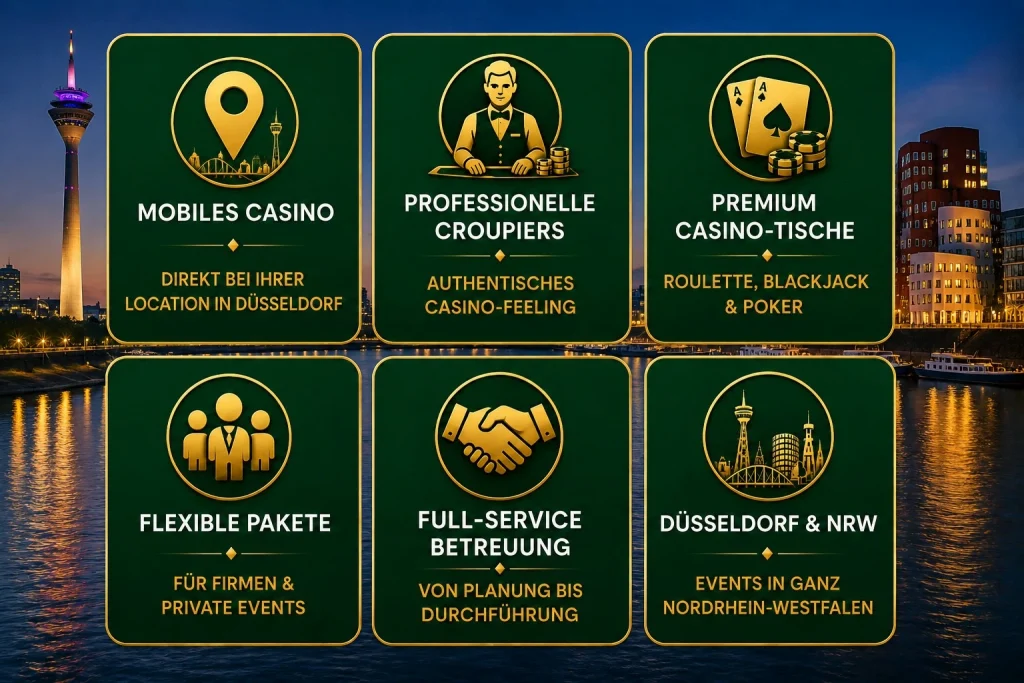 Casino Event in Düsseldorf mit mobilen Casino-Tischen und professionellen Croupiers