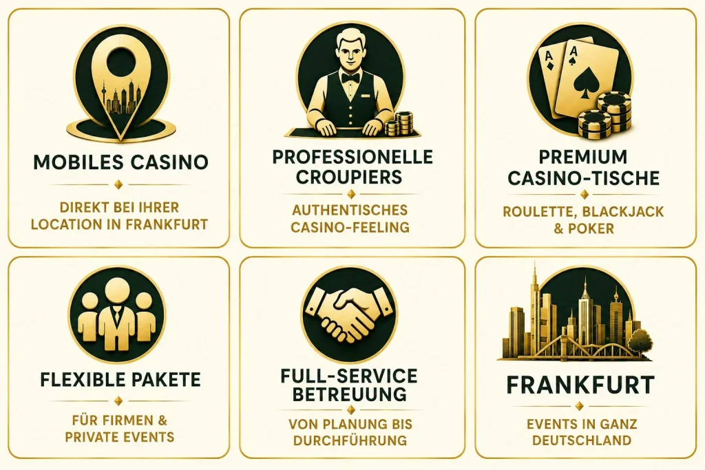 Mobiles Casino in Frankfurt mit professionellen Croupiers und Premium Casino-Tischen für Events