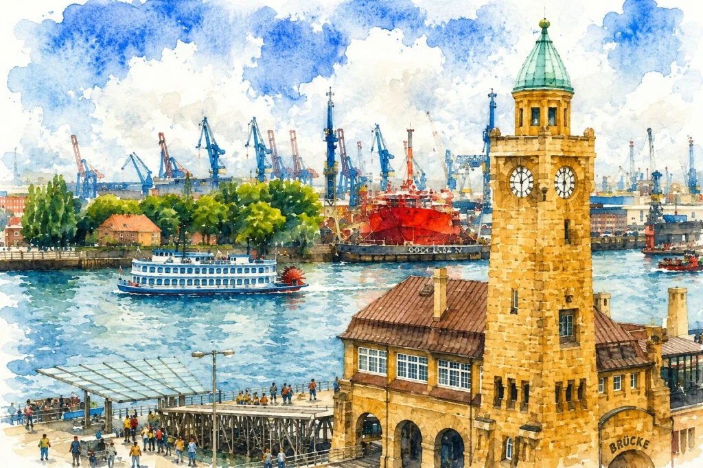 Hamburg Hafen und Landungsbrücken als Illustration für Casino Events in Hamburg