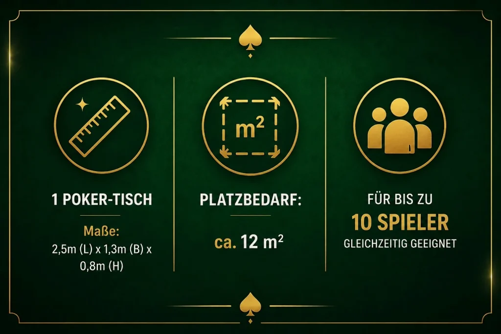 Poker Tisch Maße und Platzbedarf für mobiles Casino Event