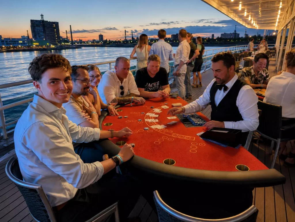 Blackjack auf dem Schiff mit Croupier beim mobilen Casino Event