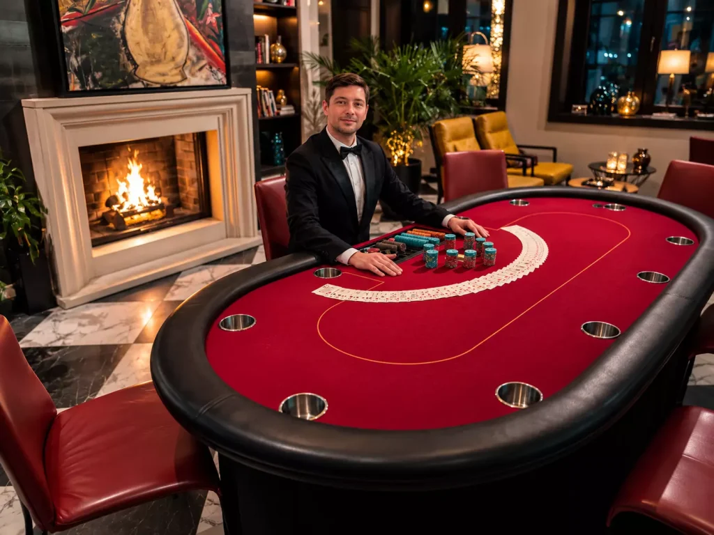 Mobiles Casino mit professionellem Croupier am Pokertisch